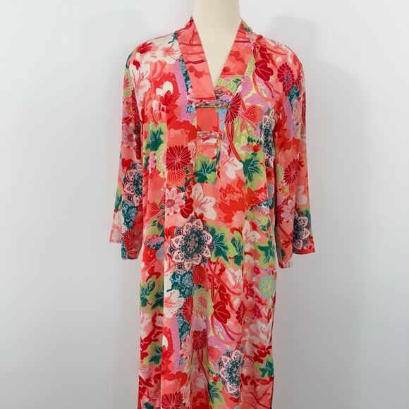 Natori Satin Caftan House Dress Floral Long Flowing Robe S - Picture 2 of 9